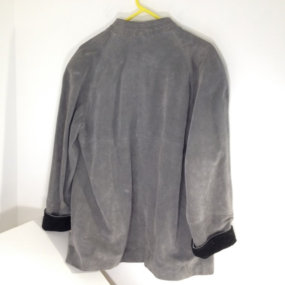 Vintage Bermans Womens Leather Suede Jacket Size 16 Gray w/Black Trim - Picture 7 of 12